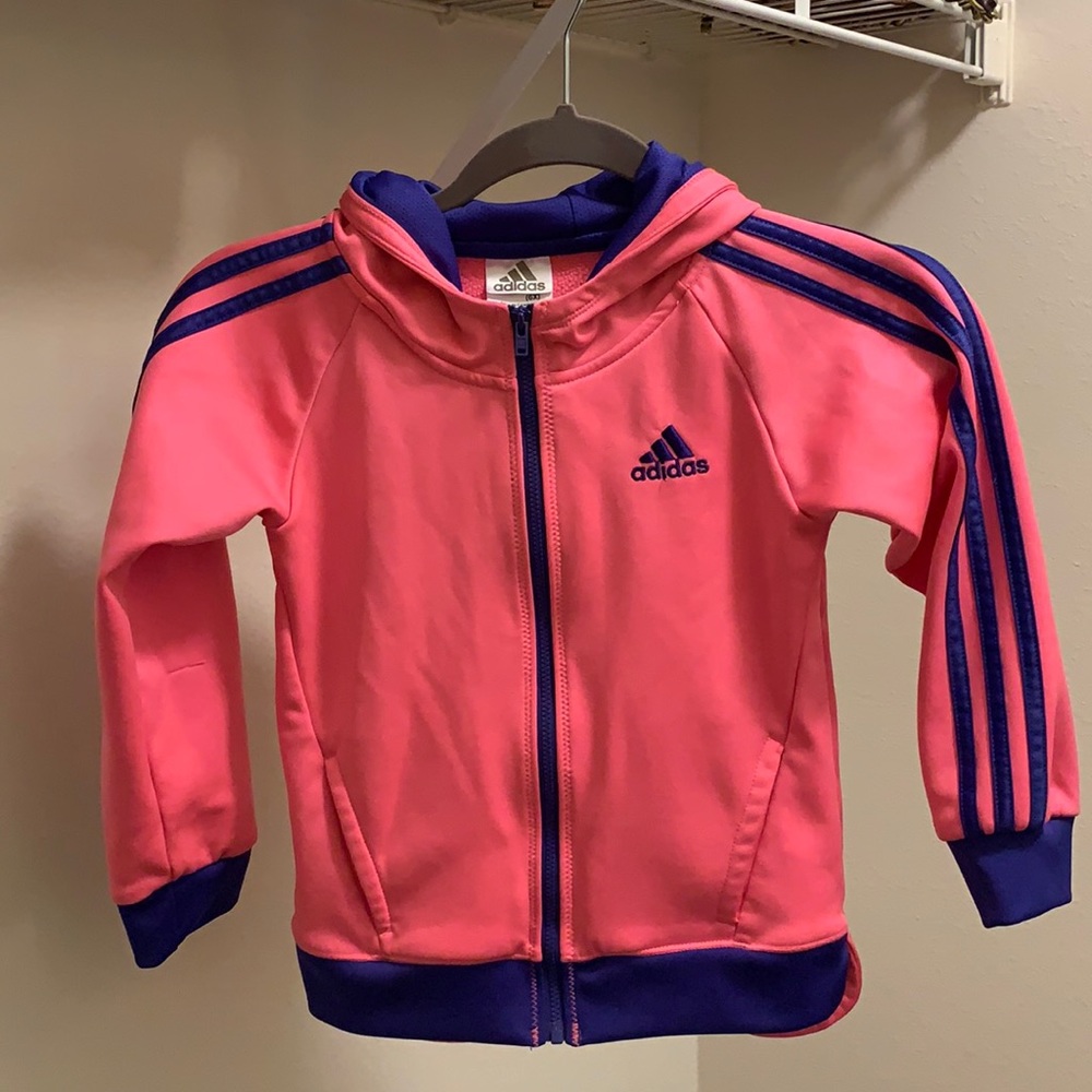 Adidas Girls warmup fleece zip striped hoodie